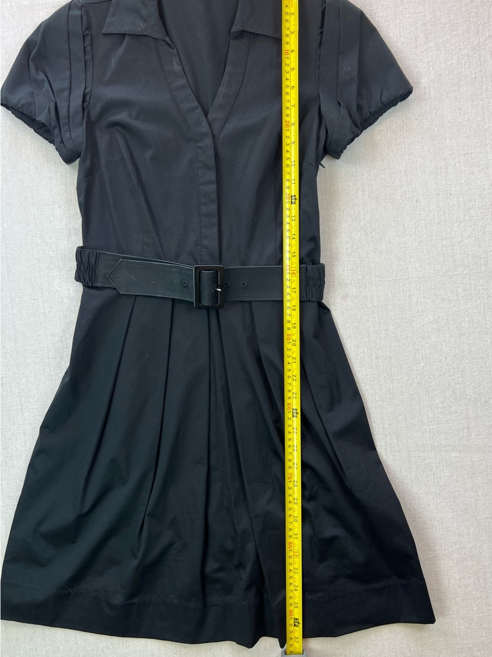 Women’s Black Belted Short Sleeve Collared Sleek Business Professional Dress-8P - Picture 5 of 9